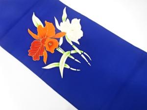 塩瀬　手描き　蘭模様　名古屋帯